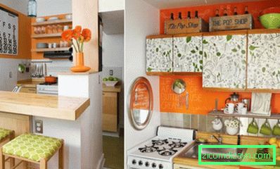 Зялёная кухня с оранжевыми акцентами